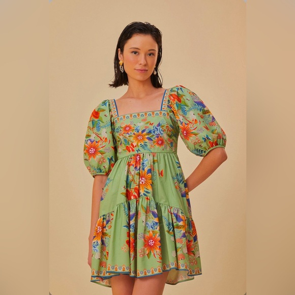 Farm Rio Green Wavy Cutouts Mini Dress